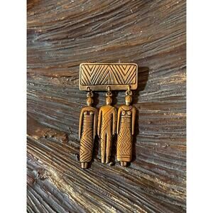 Vintage Tribal-Inspired Metal Pendant or Brooch Art